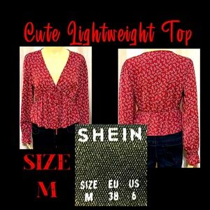 Size M- SHEIN Red Floral Lightweight Top